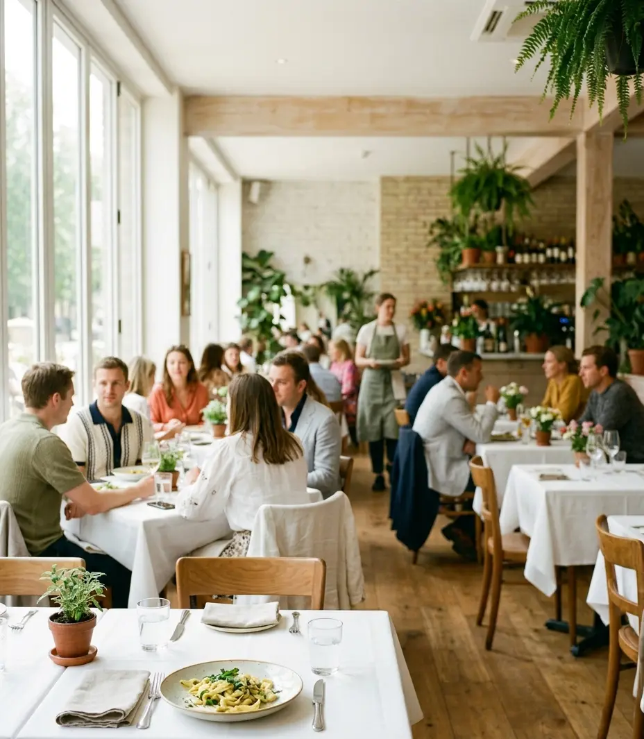 Busy restaurant dining room